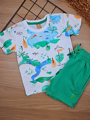 Conjunto Camiseta Malha e Bermuda em Moletom Lago dos Peixinhos Up Baby