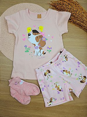 Pijama Blusa com Short em Suedine Cachorrinha Up Baby