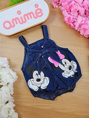 Jardineira Jeans Minnie e Mickey Disney Animê