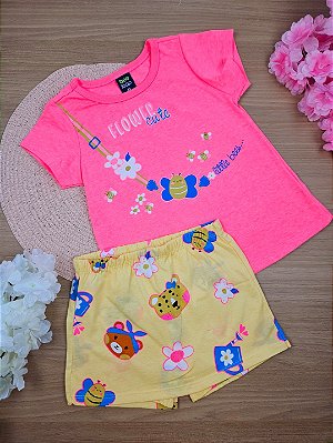 Conjunto Blusa e Short Saia em Meia Malha Abelhinha Bee Loop