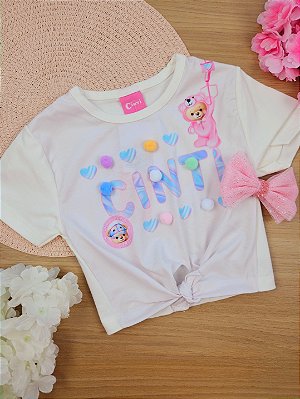 Blusa Cropped Infantil Menina Com Pompom Natural Cinti