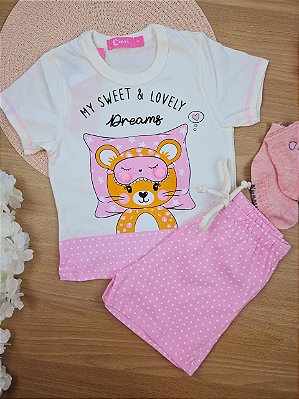 Pijama Blusa e Shorts Oncinha Cinti