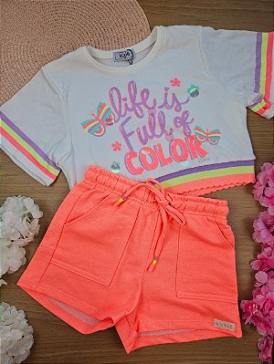 Conjunto de Blusa Boxy Over em Malha Wave e Shorts em Moletom S/ Pelúcia Kukiê