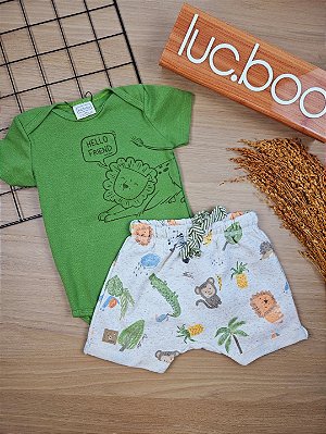 Conjunto de Body em Ribana 1x1 e Bermuda em Moletom Linho sem Pelúcia LucBoo