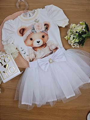 Conjunto Menina Blusa e Short Saia Branco Yoyo
