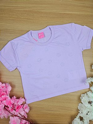 Blusa Boxy Infantil Menina Com Strass Lilás Cinti