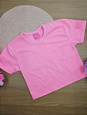 Blusa Boxy Infantil Menina Com Strass Rosa Cinti