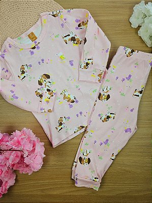 Pijama Blusa e Calça em Suedine Rosa Claro Up Baby