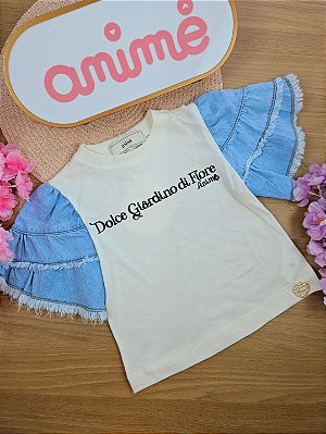 Blusa Off White com Manga Jeans Animê