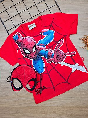 Camiseta Homem Aranha (Acompanha Máscara) 100% Algodão Fakini