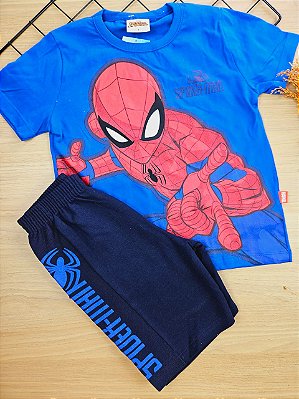 Conjunto Camiseta e Bermuda Homem Aranha 100% Algodão Fakini