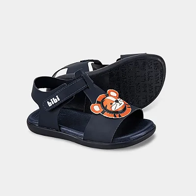 Sandália Infantil Bibi Baby Soft II Azul Marinho de Tigre com LED