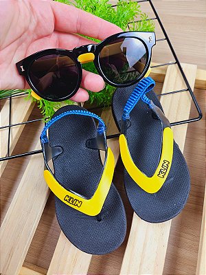 Chinelo Infantil Klin Acqua Print com Óculos de Sol Preto