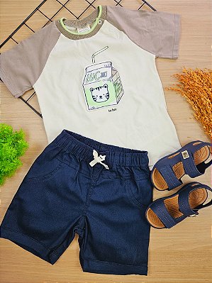 Conjunto de Camiseta em Meia Malha e Bermuda em Sarja Stretch com Elastano LucBoo