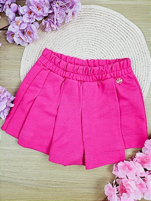 Short Saia Plissado Rosa Animê
