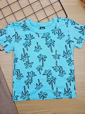 Camiseta Manga Curta em Meia Malha Palmeira Azul Bee Loop