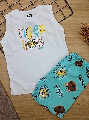 Conjunto Regata Malha e Bermuda Microfibra Branco Bee Loop
