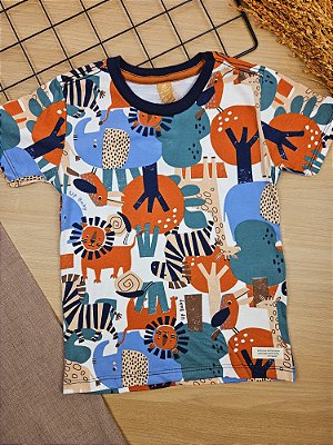 Camiseta Manga Curta em Meia Malha Animais Up Baby