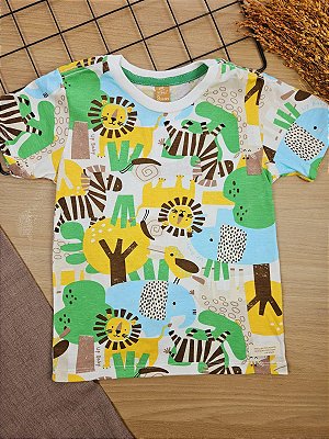 Camiseta Manga Curta em Meia Malha Animais Up Baby