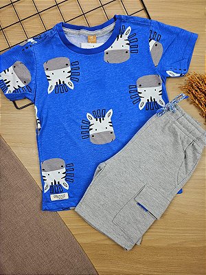 Conjunto Camiseta Malha e Bermuda em Moletom Zebra Up Baby