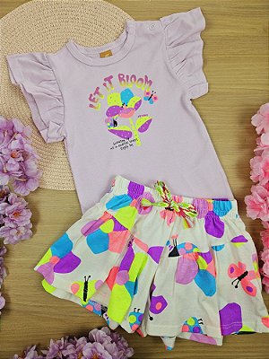 Conjunto Body Suedine e Short em Malha Let It Bloom Up Baby
