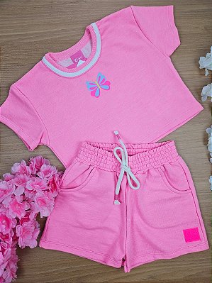 Conjunto Blusa Boxy e Shorts Borboleta Cinti