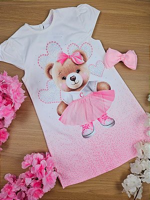 Vestido em Super Cetim Ursinho Bailarina Cinti