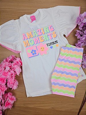 Conjunto Blusão Alongado e Short Ciclista Florzinha Feliz Cinti