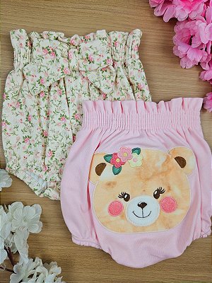Conjunto de Tapa Fralda Canelado Ursinha Floral Upi Uli