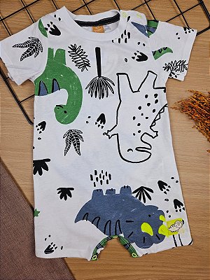 Macaquinho Branco em Meia Malha Dino Up Baby