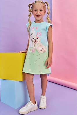 Vestido em Fly Tech Bichinhos Fofos Kukiê