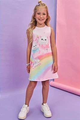 Vestido em Fly Tech Gatinhos Unicórnio Kukiê