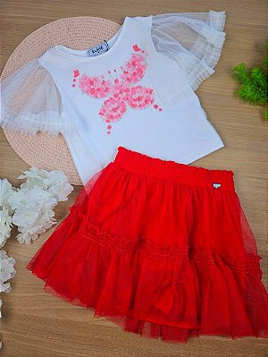 Conjunto de Blusa Boxy e Saia em Tule (com Shorts Embutido) Kukiê