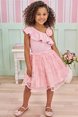 Conjunto de Blusa Boxy em Fly Tech e Saia em Tule Brilho Infanti