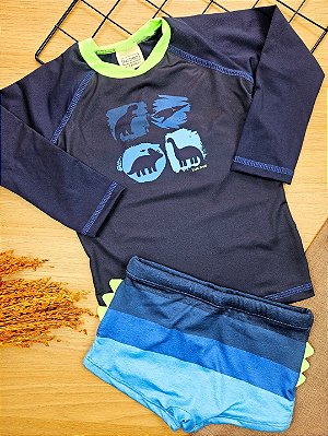 Conjunto de Camiseta e Sunga em Malha UV Dry com Proteção UV 50+ LucBoo