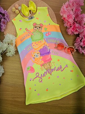 Vestido em Fly Tech Sorvete Infanti