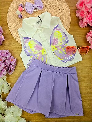 Conjunto de Camisa em Visco Twill e Shorts em Sarja Cargo Tecno Infanti