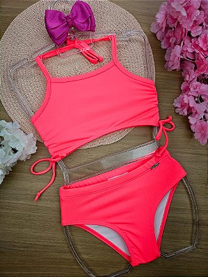 Biquíni em Malha Uv Dry com Proteção Uv 50+ Rosa Neon Infanti