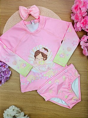 Conjunto de Blusa e Calcinha em Malha Uv Dry com Proteção UV 50+ Infanti