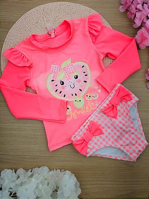 Conjunto de Blusa e Calcinha em Malha Uv Dry com Proteção Uv 50+ Frutas Infanti