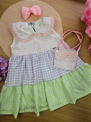Vestido em Visco Twill. Acompanha Bolsa Infanti