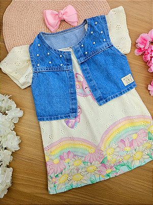 Vestido em Malha Laise com Colete em Jeans Arkansas Infanti