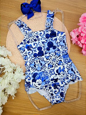 Maiô Azul com Azulejos da Minnie Mouse Disney Animê