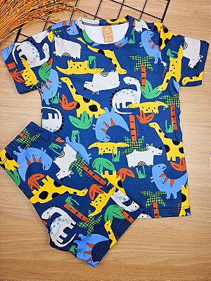 Pijama Camiseta e Bermuda em Suedine Dinos Up Baby