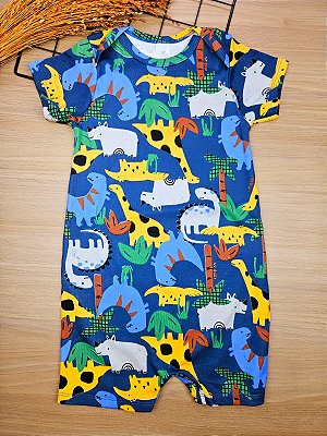 Macaquinho Azul Dino em Suedine Up Baby