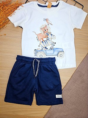 Conjunto Camiseta Malha e Bermuda Moletom Up Baby Animais Amigos