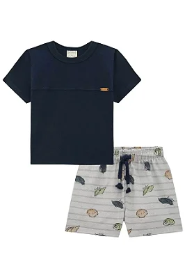 Conjunto de Camiseta em Meia Malha e Bermuda em Nylon Hidronatic Twill LucBoo