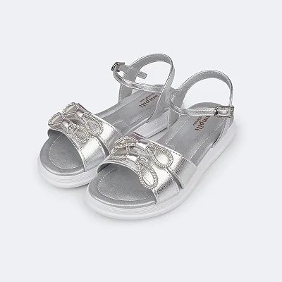 Sandália Infantil Pampili Flower Lacinhos em Strass Prata