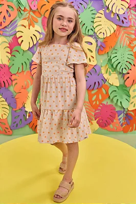 Vestido em Linho Bordado Flores Infanti