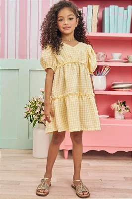 Vestido em Tricoline Vichy Infanti